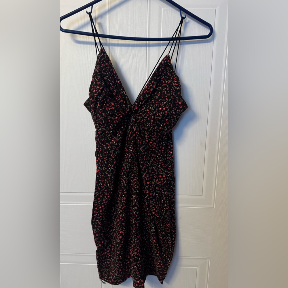 H&M Strapless Black Dress with Red Floral Pattern